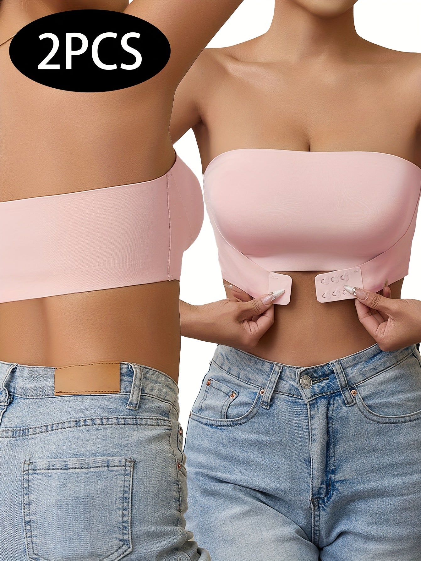 1pc of New Seamless Strapless Strap No Underwire Front Buckle Wrap Bra Underwear Women, Bandeau Invisible Anti-Light Anti-Slip Non-Slip Seamless Inner Bra, Bandeau Anti-Slip Line Small Chest Gathered Bra