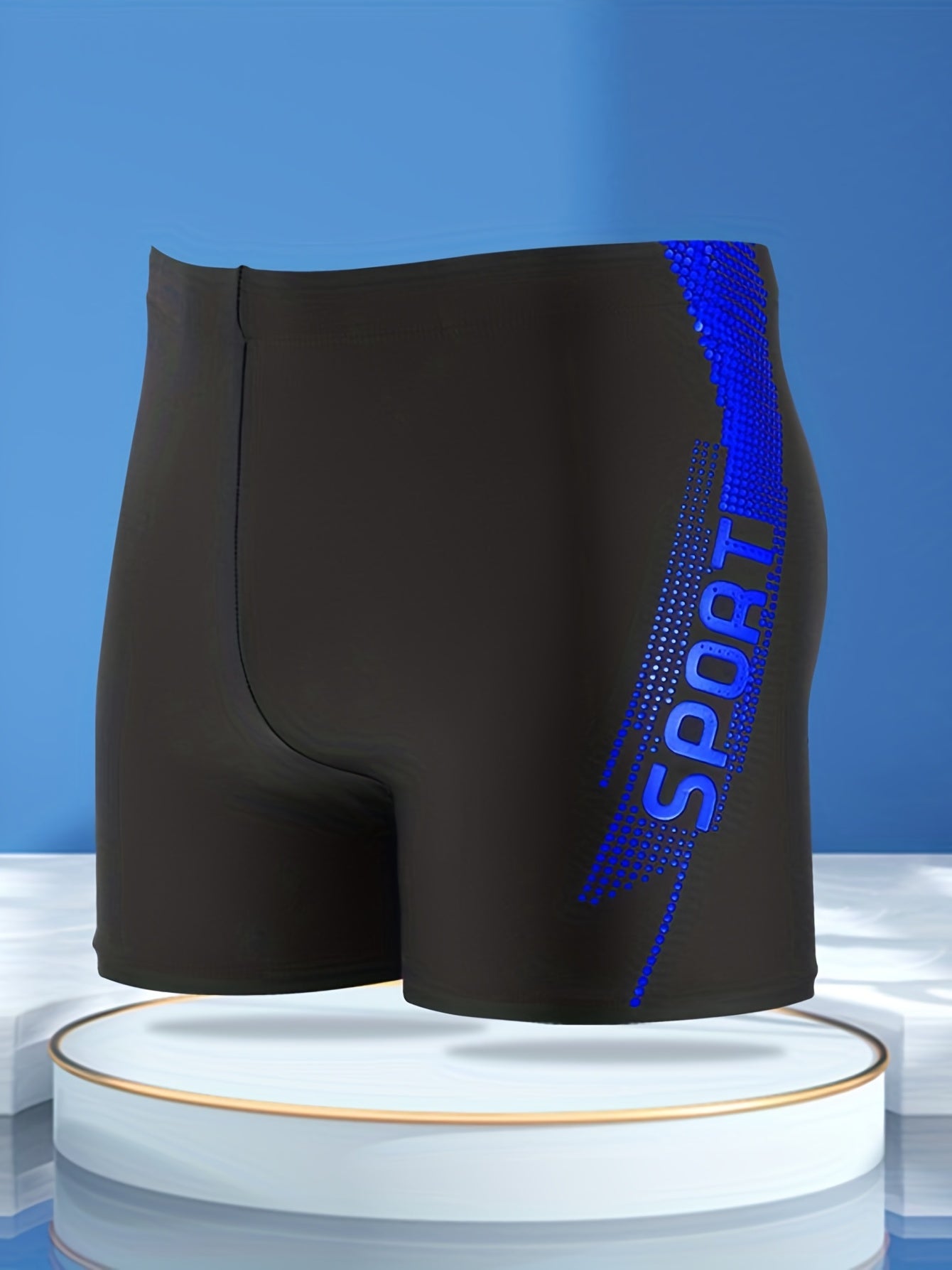 'Sport' Print Board Shorts, Quick-drying Drawstring Men's Swim Trunks, Men's Swimwear, Swim Shorts For Summer Beach Pool