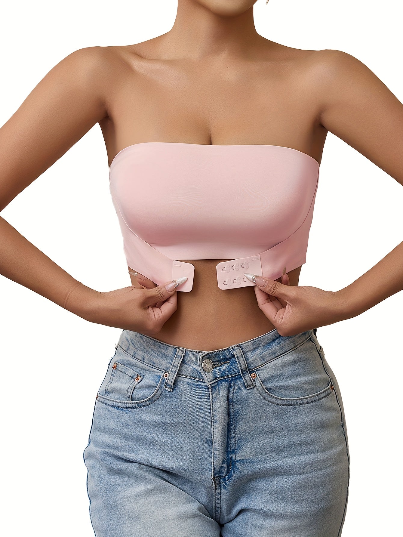 1pc of New Seamless Strapless Strap No Underwire Front Buckle Wrap Bra Underwear Women, Bandeau Invisible Anti-Light Anti-Slip Non-Slip Seamless Inner Bra, Bandeau Anti-Slip Line Small Chest Gathered Bra