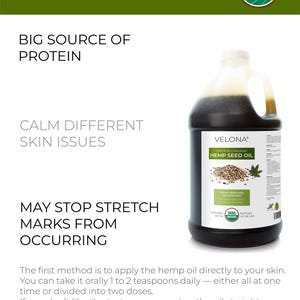 velona Hemp Seed Oil USDA Certified Organic - 64 Fl Oz | 100% Pure and Natural Carrier Oil | Unrefined, Cold Pressed | Hair & Skin Care