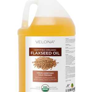 velona USDA Certified Organic Flaxseed Oil - 64 Fl Oz 100% Pure and Natural Carrier Oil | Unrefined, Cold Pressed | Hair Growth & Skin Care