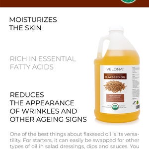 velona USDA Certified Organic Flaxseed Oil - 64 Fl Oz 100% Pure and Natural Carrier Oil | Unrefined, Cold Pressed | Hair Growth & Skin Care