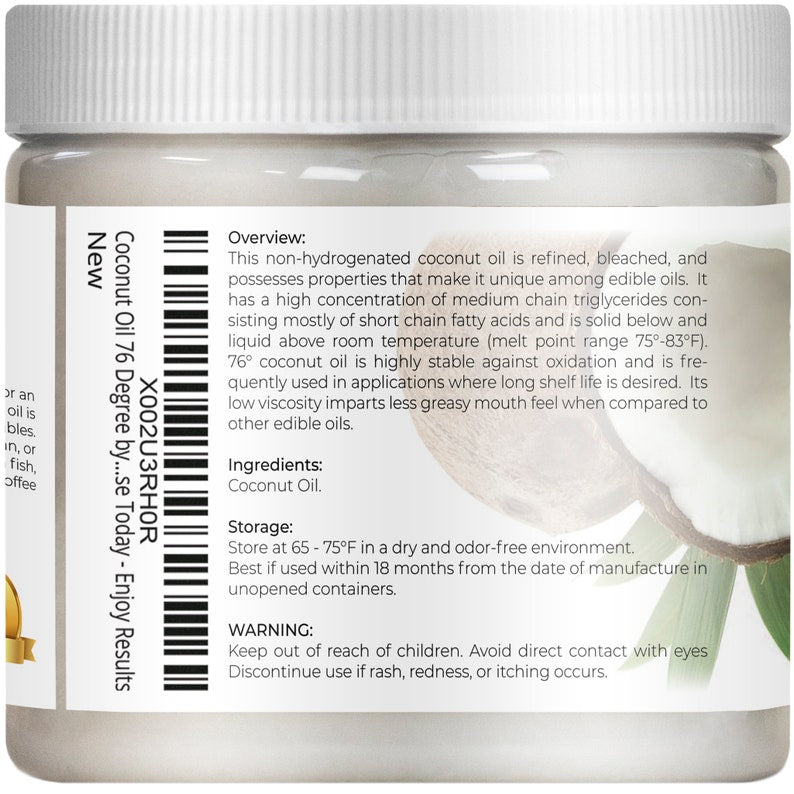 Coconut Oil 76 Degree by Velona 2 oz - 7 lb | 100% Pure and Natural Carrier Oil | in jar | Refined, Cold pressed