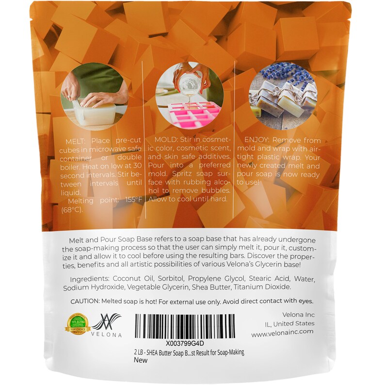 2 LB – Shea Butter Soap Base by Velona | Pre-Cut Cubes | SLS/SLES Free | Glycerin Melt and Pour |Natural for The Best Result for Soap-Making