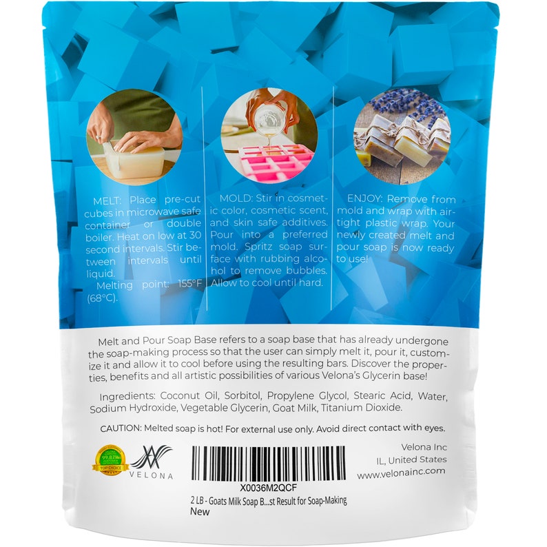 2 LB – Goats Milk Soap Base by Velona | Pre-Cut Cubes | SLS/SLES Free | Glycerin Melt and Pour Natural for The Best Result for Soap-Making