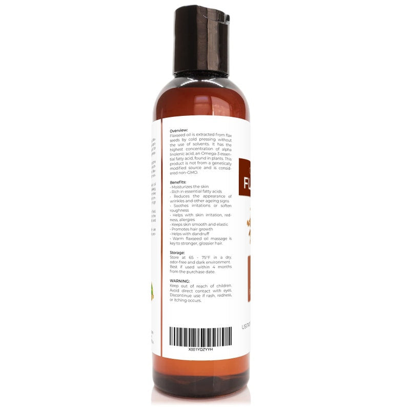 velona USDA Certified Organic Flaxseed Oil - 4 Fl Oz | 100% Pure and Natural Carrier Oil | Unrefined, Cold Pressed | Hair Growth & Skin Care