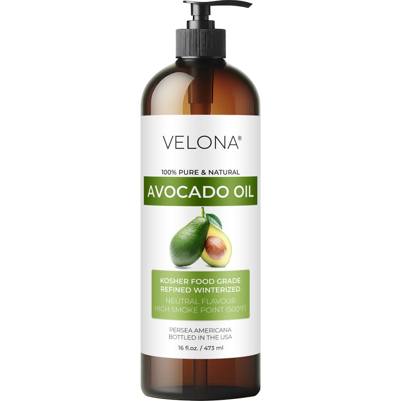Avocado Oil by Velona - 2 Fl Oz - 1 Gallon/128 Fl Oz | 100% Pure and Natural Carrier Oil | Refined, Cold Pressed | Hair, Body and Skin Care