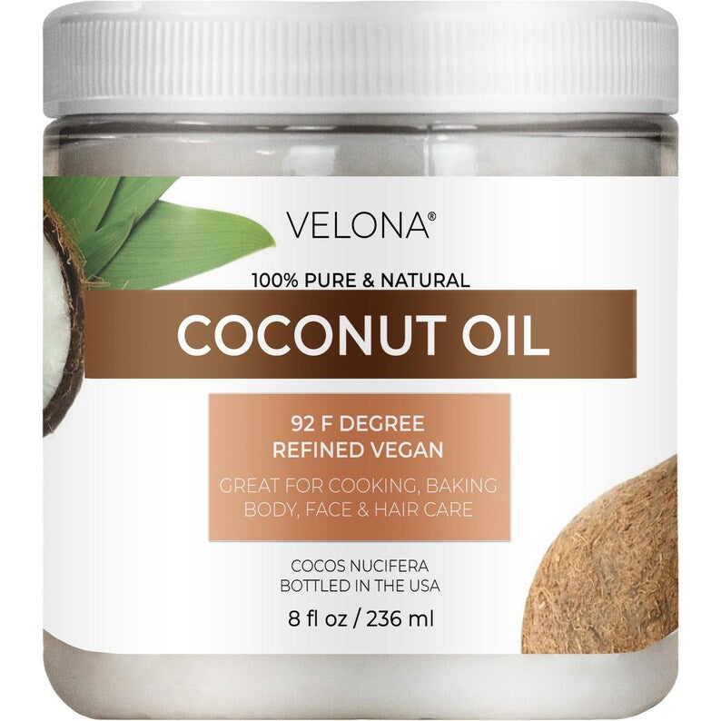 Coconut Oil 92 Degree by Velona 2 Fl Oz - 1 Gallon / 128 Fl Oz | 100% Pure and Natural Carrier Oil | in jar | Refined, Cold pressed