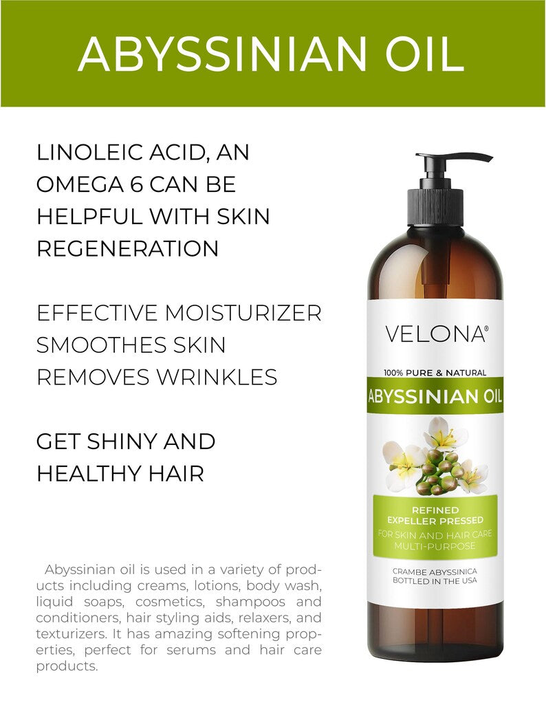Abyssinian Oil by Velona 2 Fl Oz-1 Gallon/128 Fl Oz | 100% Pure and Natural Carrier Oil | Expeller Pressed | Hair, Body Care | Enjoy Results