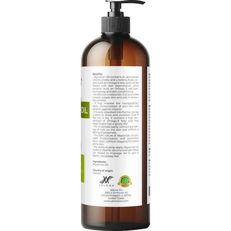 Abyssinian Oil by Velona 2 Fl Oz-1 Gallon/128 Fl Oz | 100% Pure and Natural Carrier Oil | Expeller Pressed | Hair, Body Care | Enjoy Results