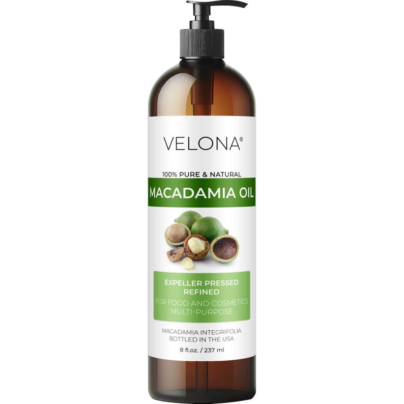 Macadamia Nut Oil by Velona 2 Fl Oz-1 Gallon/128 Fl Oz | 100% Pure and Natural Carrier Oil | Refined, Cooking, Skin, Hair, Body Moisturizing
