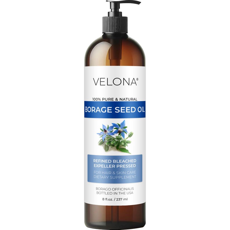 Borage Seed Oil by Velona 2 Fl Oz- 7 lb | 100% Pure and Natural Carrier Oil | Refined, Expeller pressed | Skin, Face, Hair Care