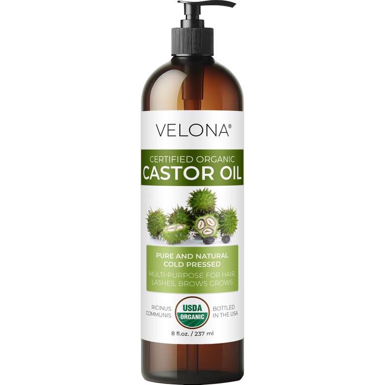 velona USDA Certified Organic Castor Oil - 8 Fl Oz | For Hair, Boost Eyelashes, Eyebrows | Cold pressed, Natural Oil, USP Grade | Lash Serum