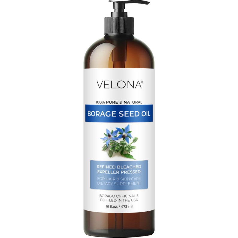 Borage Seed Oil by Velona 2 Fl Oz- 7 lb | 100% Pure and Natural Carrier Oil | Refined, Expeller pressed | Skin, Face, Hair Care