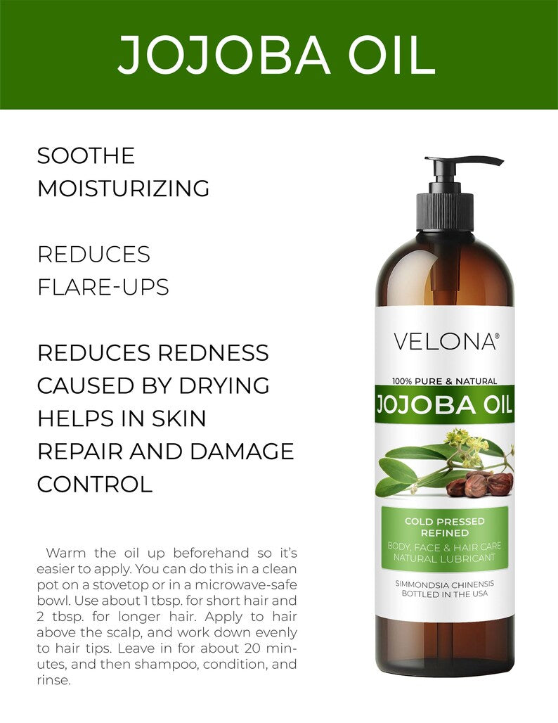 Jojoba Oil by Velona 2 Fl Oz - 1 Gallon / 128 Fl Oz | 100% Pure and Natural Carrier Oil | Clear, Refined, Cold Pressed | Moisturizing Face