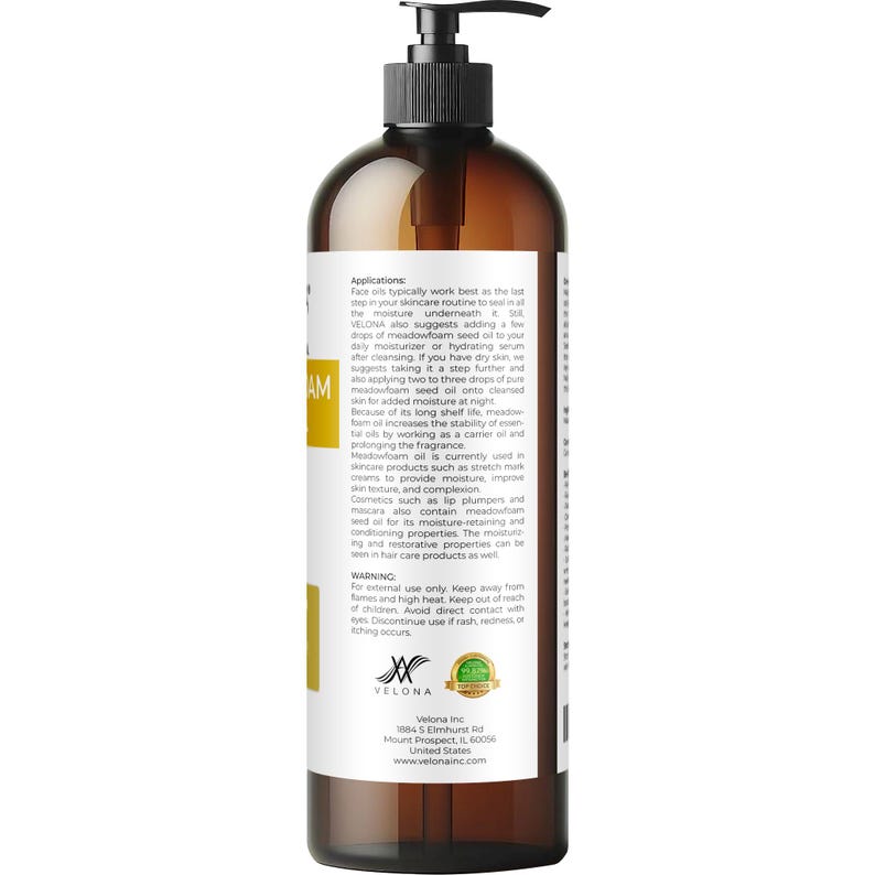 Meadowfoam Seed Oil by Velona 2 Fl Oz - 7 lb | 100% Pure and Natural Carrier Oil | Refined, Cold pressed | Cooking