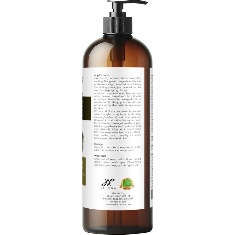 Olive Pomace Oil by Velona 2 Fl Oz - 1 Gallon / 128 Fl Oz | 100% Pure and Natural Carrier Oil | Refined | Cooking
