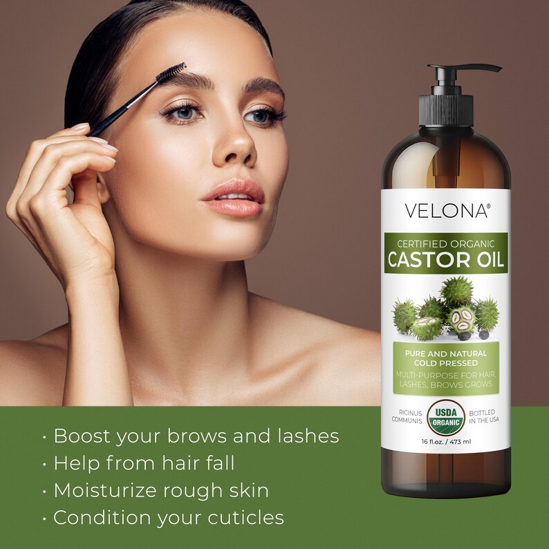velona USDA Certified Organic Castor Oil - 4 Fl Oz (With Dropper) | For Hair, Boost Eyelashes, Eyebrows | Cold pressed, USP Grade