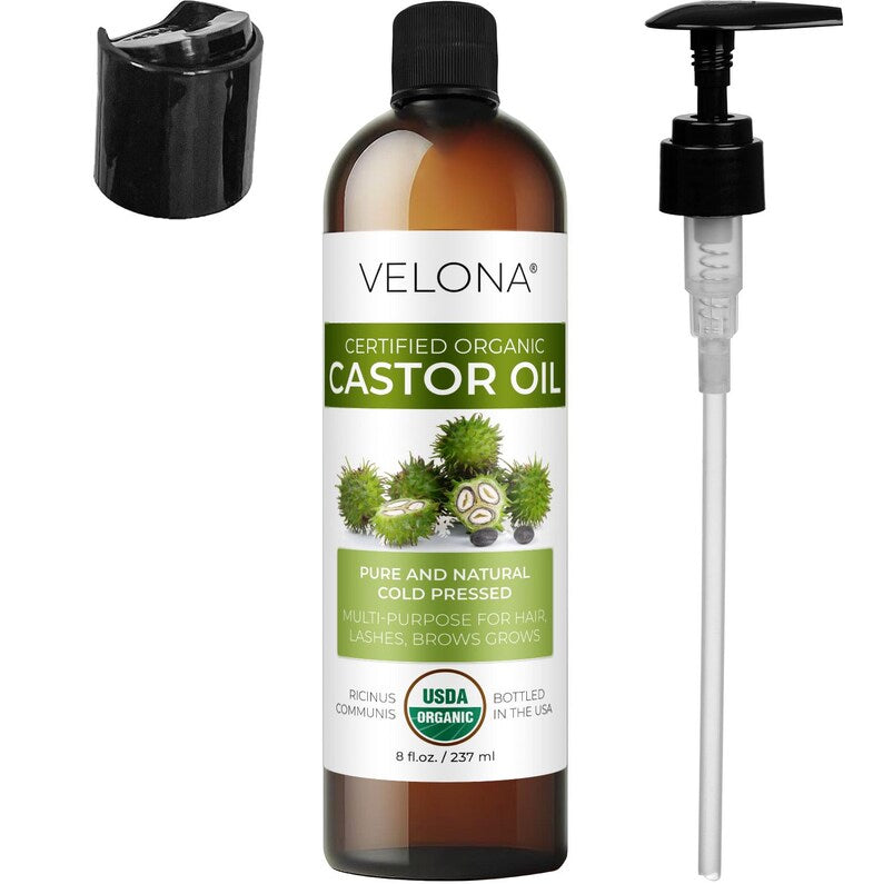 velona USDA Certified Organic Castor Oil - 8 Fl Oz | For Hair, Boost Eyelashes, Eyebrows | Cold pressed, Natural Oil, USP Grade | Lash Serum