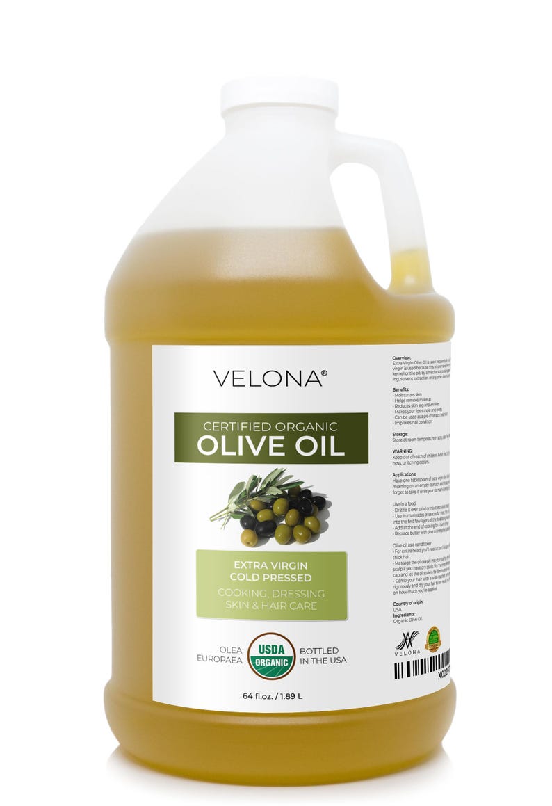 velona USDA Certified Organic Olive Oil - 64 Fl Oz | 100% Pure and Natural Oil | Extra Virgin, Unrefined, Cold Pressed | Cooking, Dressing