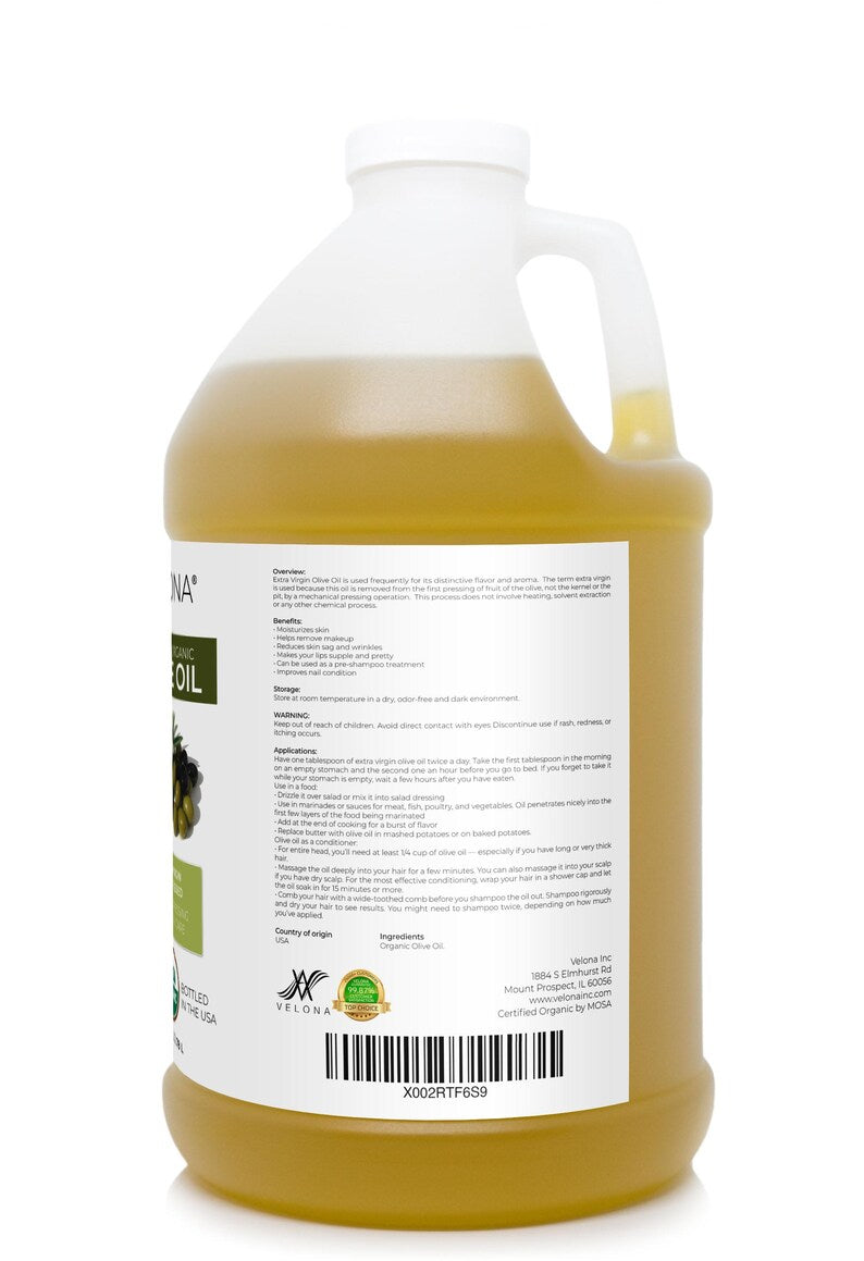 velona USDA Certified Organic Olive Oil - 1 Gallon / 128 Fl Oz | 100% Pure and Natural Oil | Extra Virgin, Unrefined, Cold Pressed | Cooking
