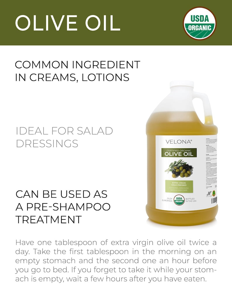 velona USDA Certified Organic Olive Oil - 1 Gallon / 128 Fl Oz | 100% Pure and Natural Oil | Extra Virgin, Unrefined, Cold Pressed | Cooking
