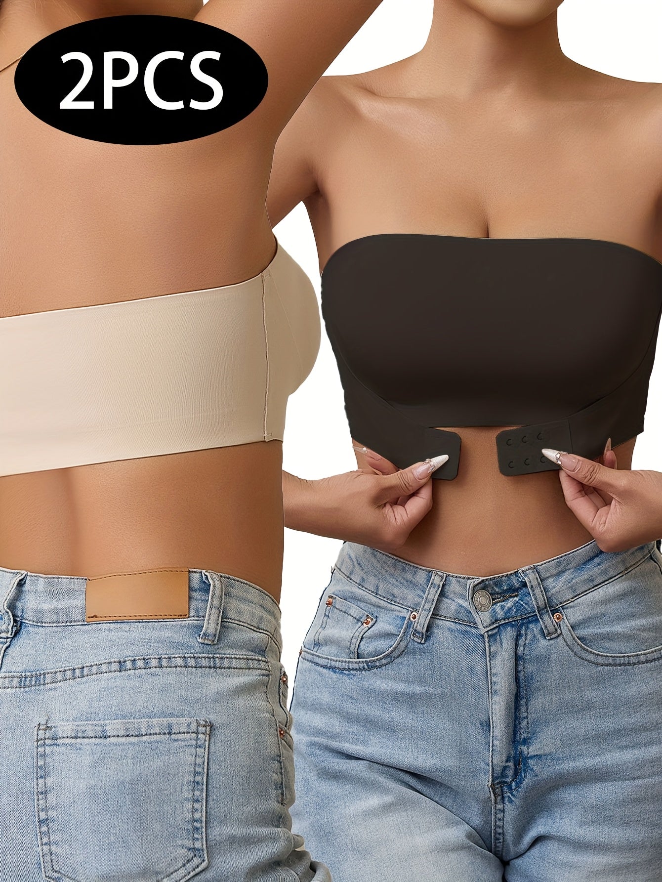 1pc of New Seamless Strapless Strap No Underwire Front Buckle Wrap Bra Underwear Women, Bandeau Invisible Anti-Light Anti-Slip Non-Slip Seamless Inner Bra, Bandeau Anti-Slip Line Small Chest Gathered Bra