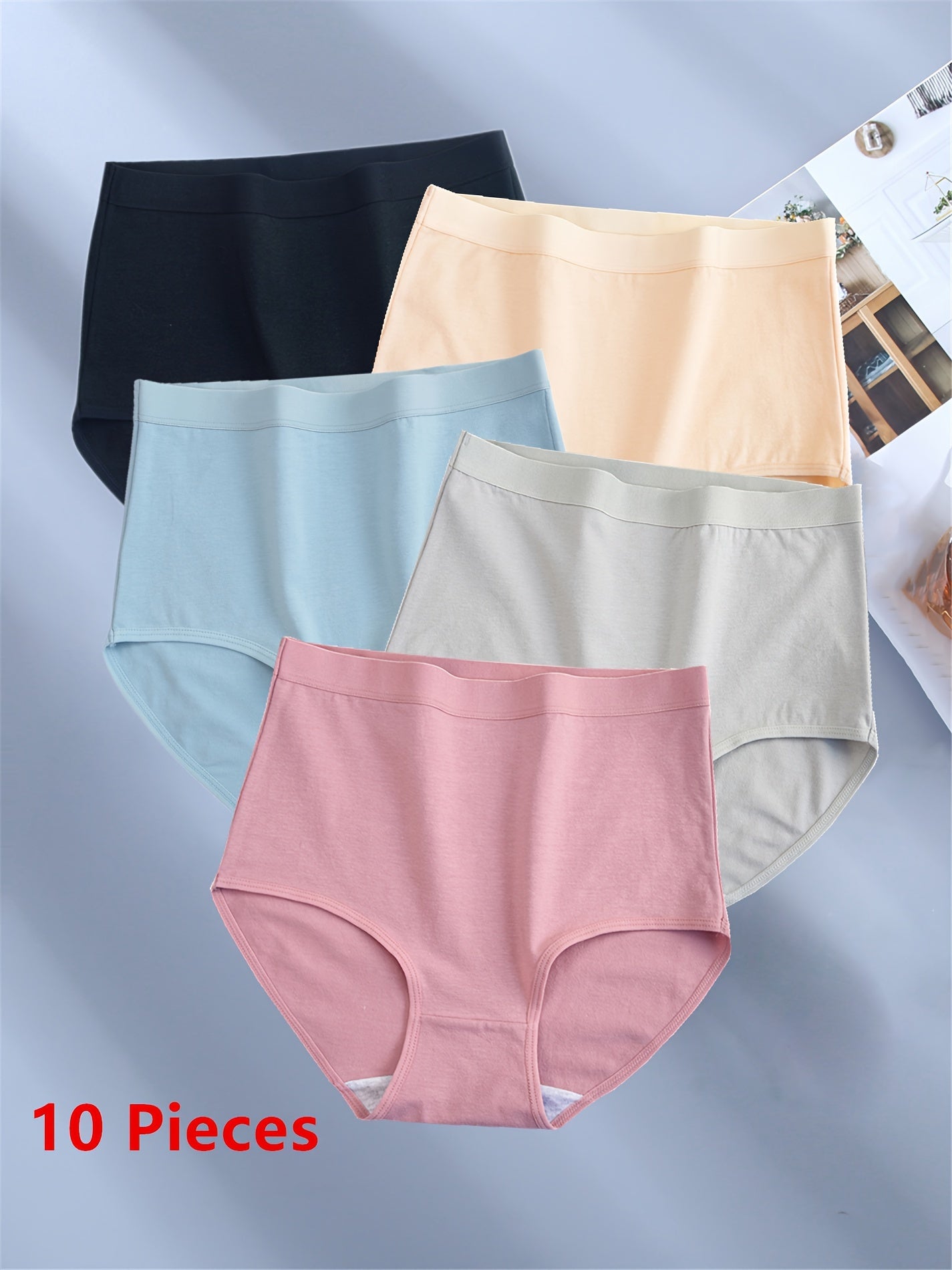 10pcs Solid Seamless High Waist Briefs, Sexy Comfy Breathable Stretchy Intimates Panties, Women's Lingerie & Underwear