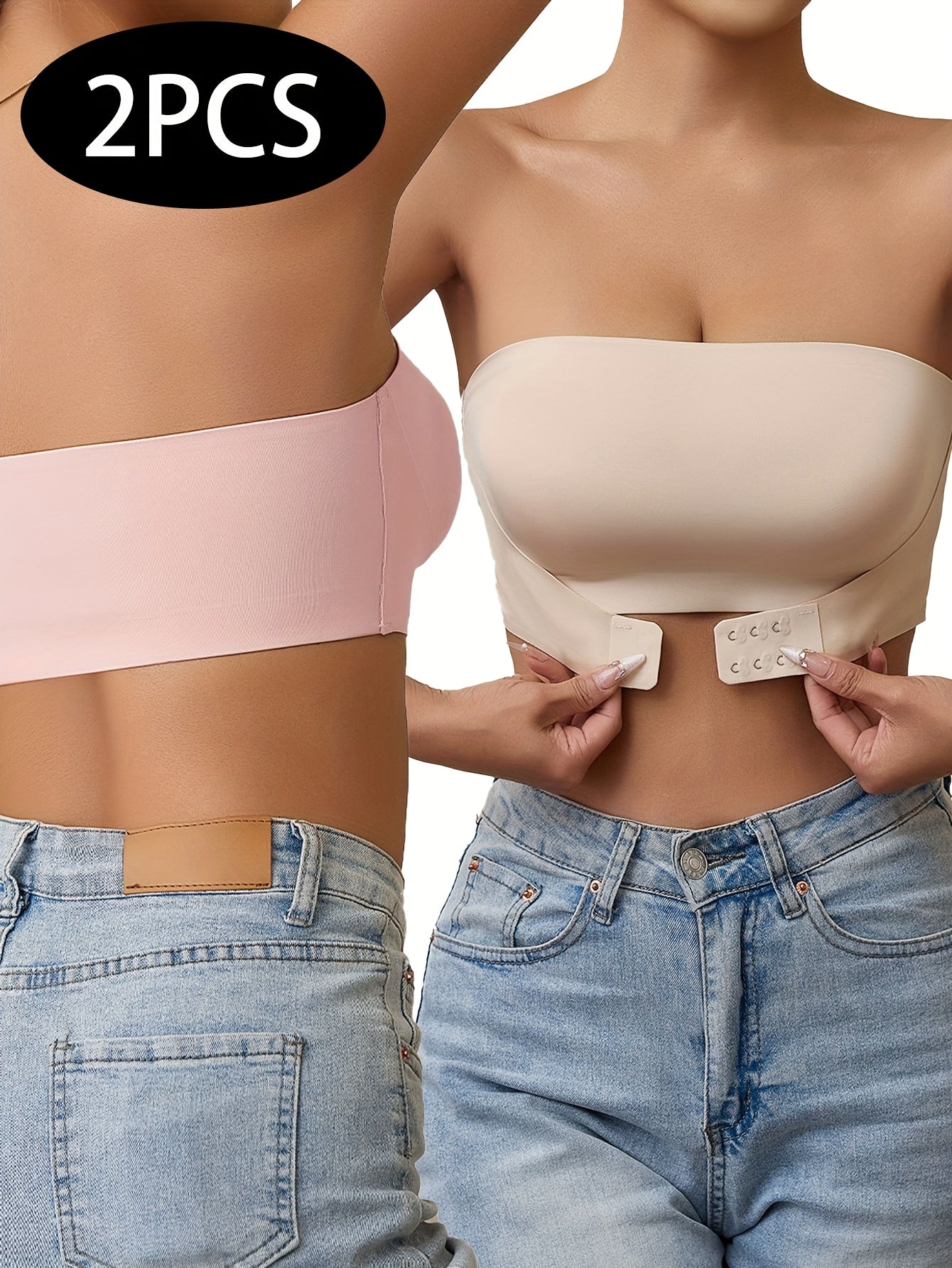 1pc of New Seamless Strapless Strap No Underwire Front Buckle Wrap Bra Underwear Women, Bandeau Invisible Anti-Light Anti-Slip Non-Slip Seamless Inner Bra, Bandeau Anti-Slip Line Small Chest Gathered Bra