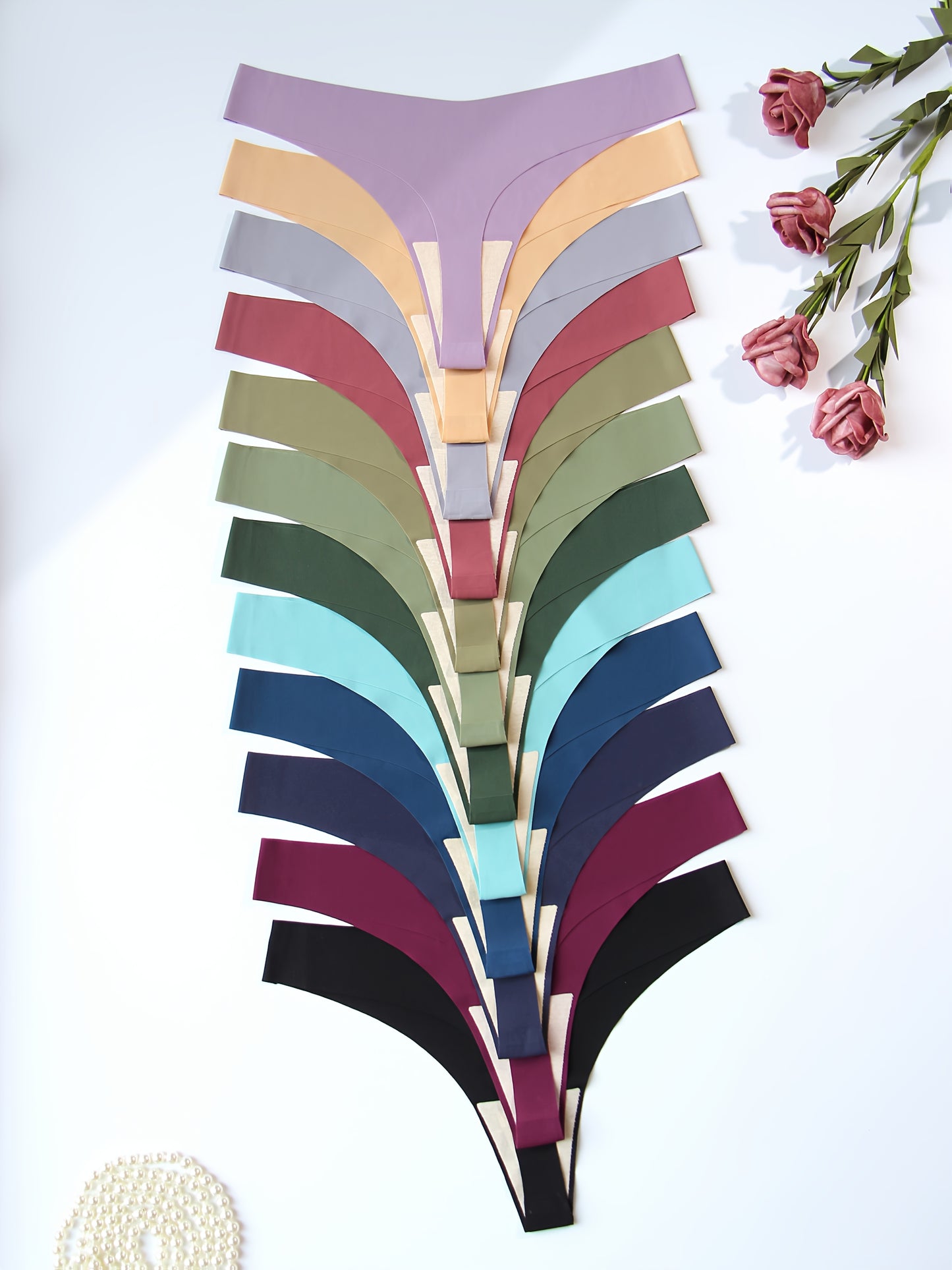 12pcs Women's Low-Rise Seamless Thong Underwear - Soft Breathable V-String Panties, 12 Solid Colors, Sexy Comfortable Non-Transparent Casual Attire, Daily Essentials, Sleek Style, Smooth Texture, Modern Women