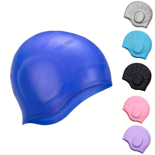 1pc Adult Silicone Swim Cap - Elastic, Comfortable, Non-Slip Design with Textured Grip for Secure Fit | Available in Black, Blue, Gray, Pink, Purple & More Colors, Water Sports Gear | Textured Swim Cap | Silicone Swimwear
