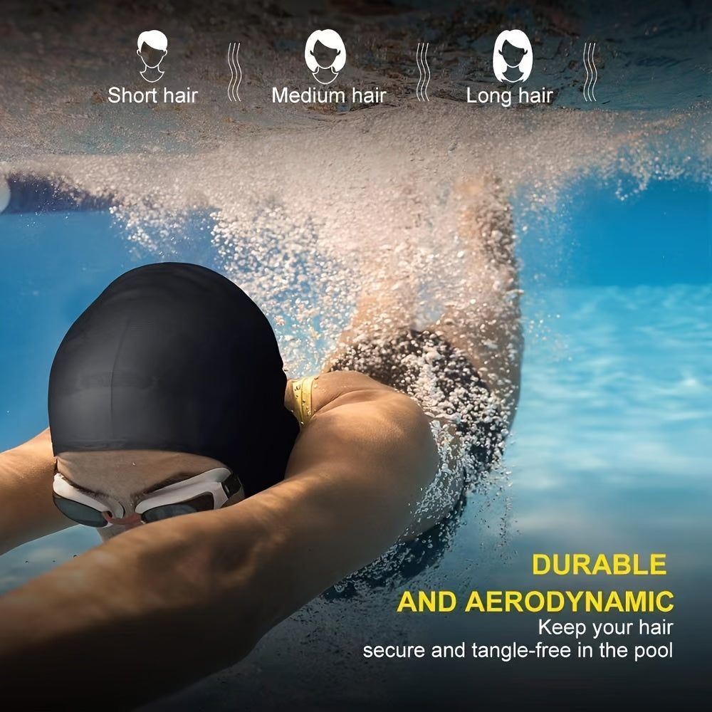 1-Pack Black Silicone Extended Swim Cap for Adults - Waterproof Comfort Fit Ear Protection Swim Cap for Long Hair, Secure Seal for Swimming, Water Aerobics, Diving, Water Sports Gear, Streamlined Design, Nonwoven Material, Diving Equipment, Hand Washable,