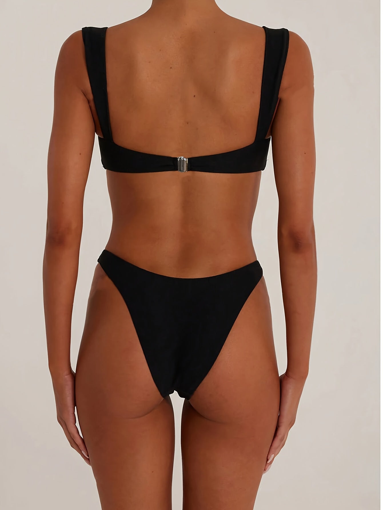 1 Set Simple Stylish Monochrome Bikini Swimsuit, Bra & Panties