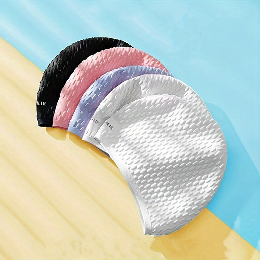 1pc Silicone Swim Cap for Adults - Waterproof, Non-Slip, High Elasticity, Comfort Fit with Textured Grip for Long Hair - White, Poolside Essentials | Swimwear | Durable Swimwear