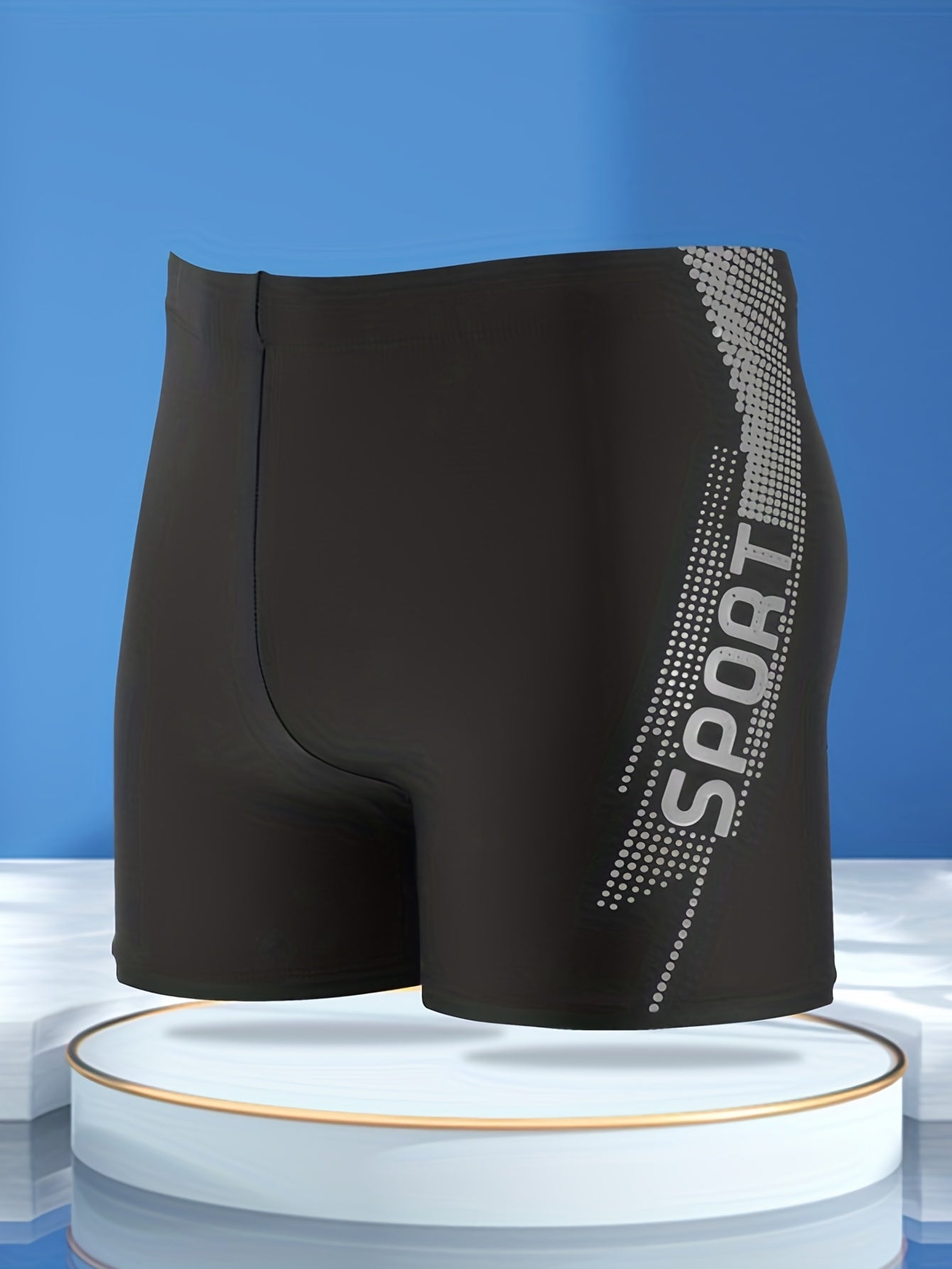 'Sport' Print Board Shorts, Quick-drying Drawstring Men's Swim Trunks, Men's Swimwear, Swim Shorts For Summer Beach Pool