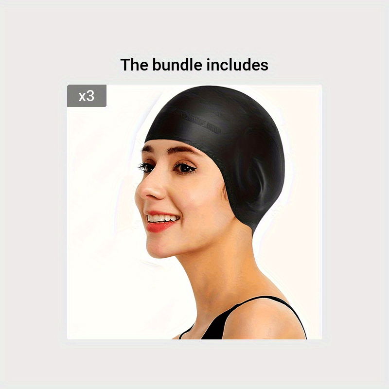 1-Pack Black Silicone Extended Swim Cap for Adults - Waterproof Comfort Fit Ear Protection Swim Cap for Long Hair, Secure Seal for Swimming, Water Aerobics, Diving, Water Sports Gear, Streamlined Design, Nonwoven Material, Diving Equipment, Hand Washable,