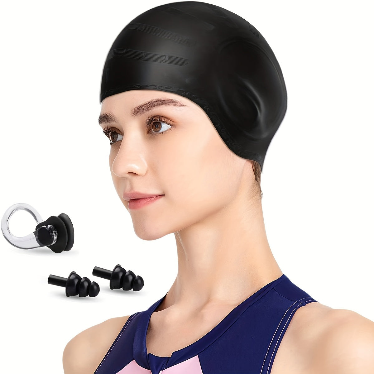 1pc Premium Silicone Swimming Cap with Ear Protection - Waterproof, Hand-Washable, Ideal for Men & Women with Long or Short Hair - Available in Black, Blue, Pink