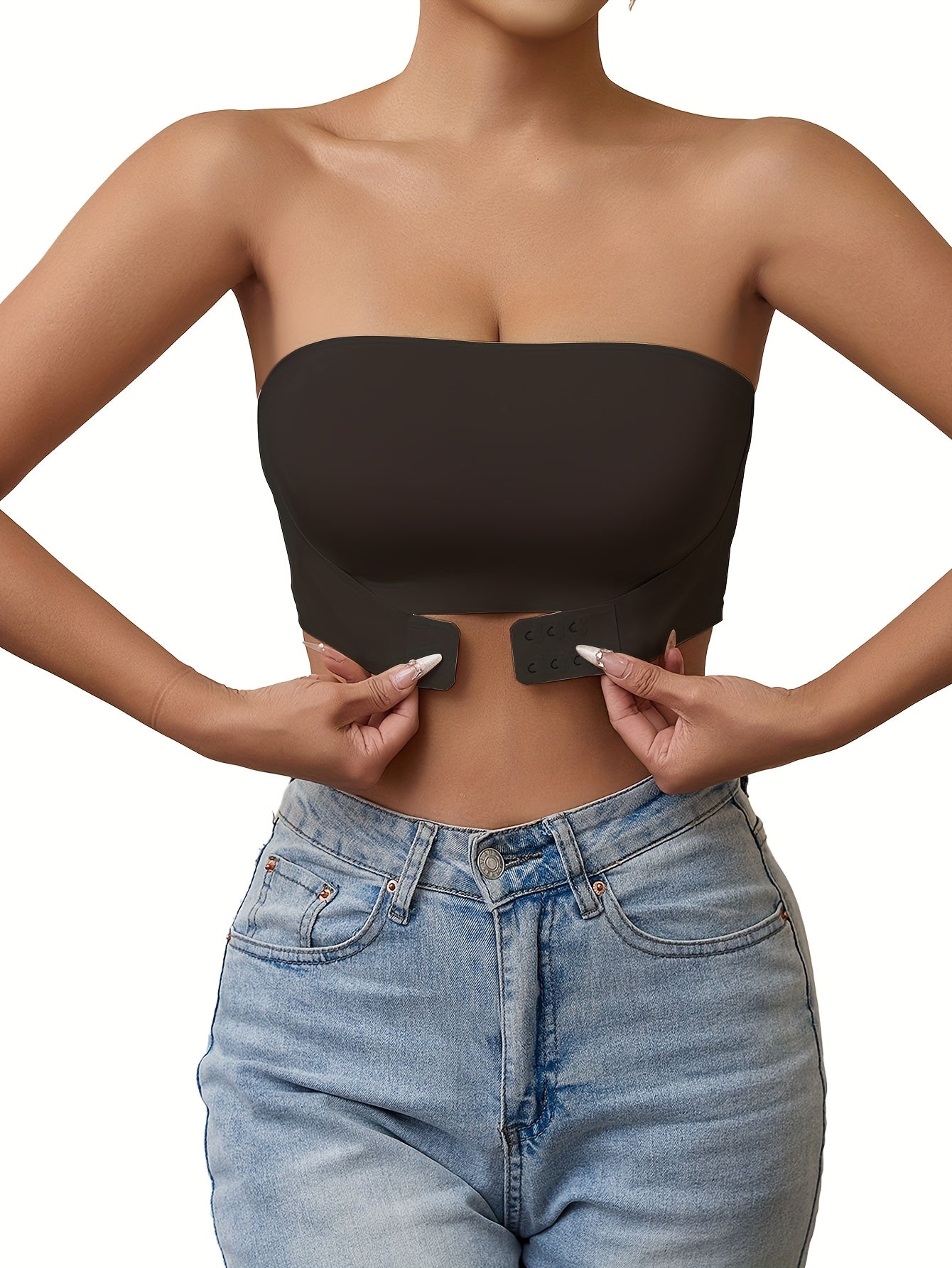 1pc of New Seamless Strapless Strap No Underwire Front Buckle Wrap Bra Underwear Women, Bandeau Invisible Anti-Light Anti-Slip Non-Slip Seamless Inner Bra, Bandeau Anti-Slip Line Small Chest Gathered Bra