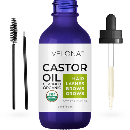velona USDA Certified Organic Castor Oil - 2 Fl Oz | Stimulate Growth Eyelashes, Eyebrows, Hair | Cold pressed, USP Grade | Lash Boost Serum