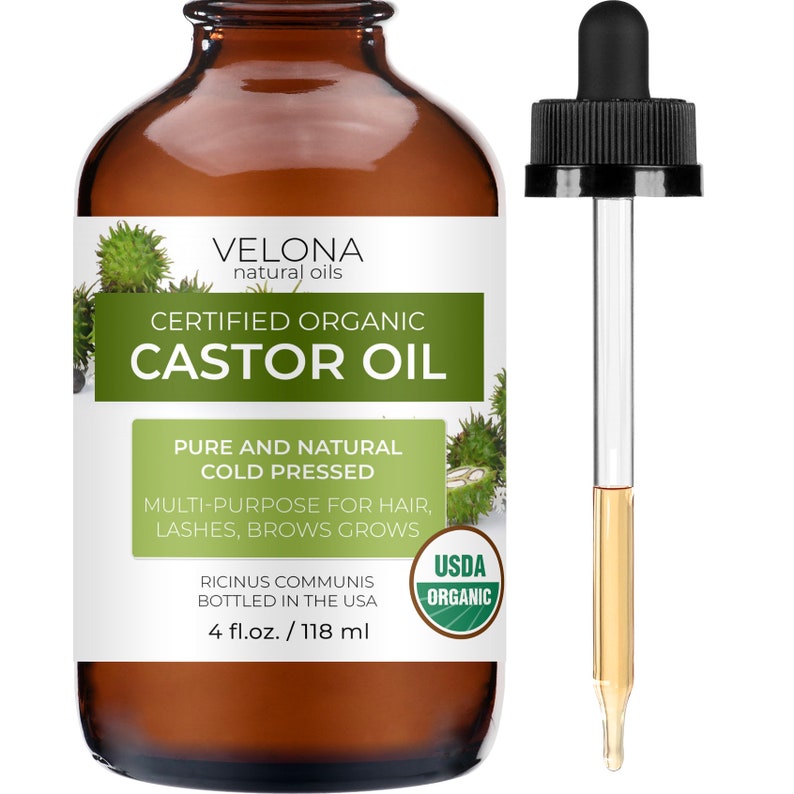 velona USDA Certified Organic Castor Oil - 4 Fl Oz (With Dropper) | For Hair, Boost Eyelashes, Eyebrows | Cold pressed, USP Grade