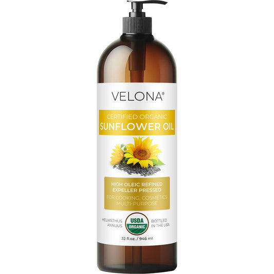 velona USDA Certified Organic Sunflower Oil - 32 Fl Oz | 100% Pure and Natural Carrier Oil | High Oleic, Refined, Expeller Pressed | Cooking