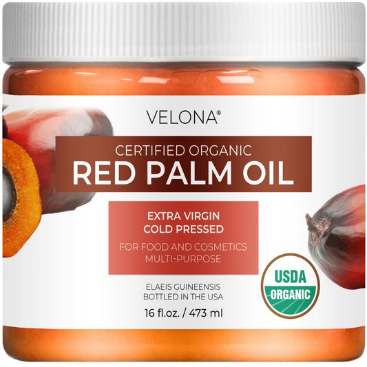 Velona USDA Certified Organic Red Palm Oil 2 Fl Oz - 1 Gallon / 128 Fl Oz Food and Cosmetic Grade Cold Pressed Virgin Unrefined