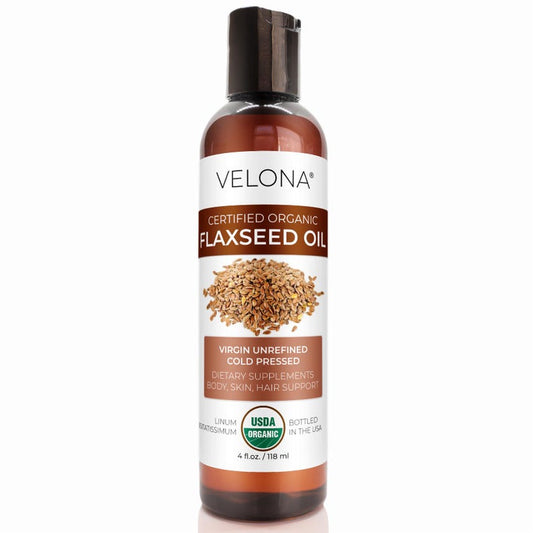 velona USDA Certified Organic Flaxseed Oil - 4 Fl Oz | 100% Pure and Natural Carrier Oil | Unrefined, Cold Pressed | Hair Growth & Skin Care
