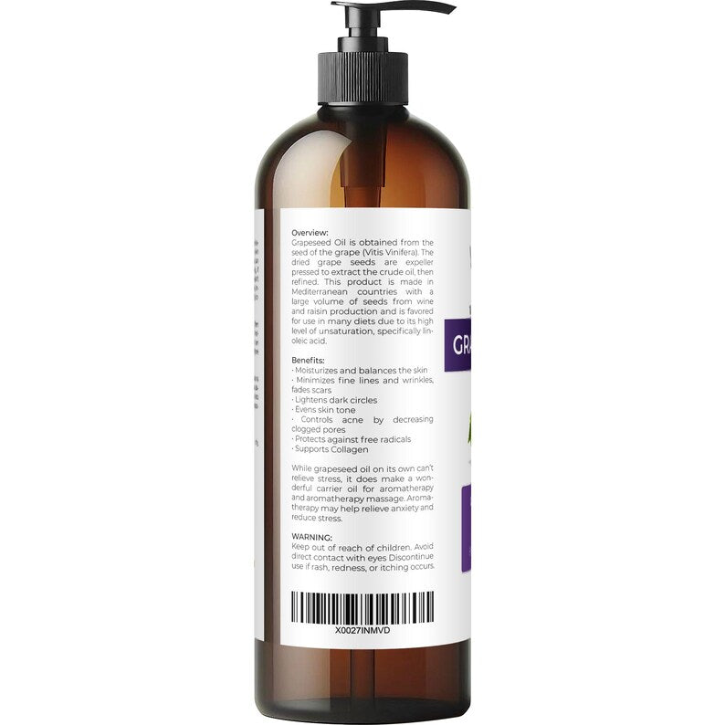 Grapeseed Oil by Velona 2 Fl Oz - 1 Gallon / 128 Fl Oz | 100% Pure and Natural Carrier Oil | Refined, Expeller pressed | Cooking