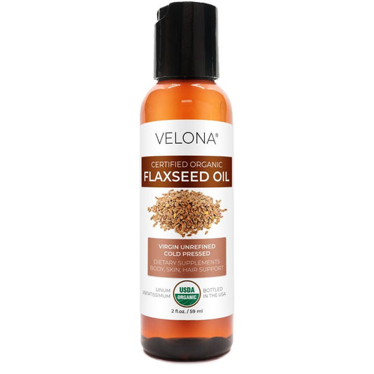 Velona USDA Certified Organic Flaxseed Oil - 2 Fl Oz | 100% Pure and Natural Carrier Oil | Unrefined, Cold Pressed | Hair Growth & Skin Care