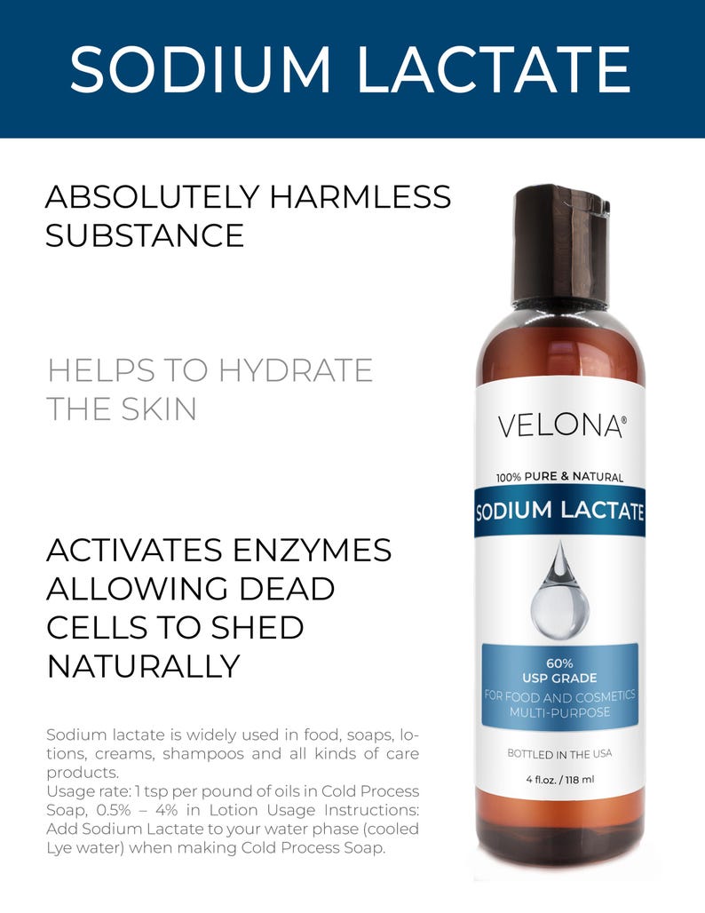 velona Sodium Lactate 60% - 4 Fl Oz USP Grade Natural Preservative For Soap Making & Lotions Harder Bar of Soap pH Regulator