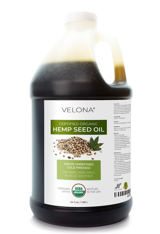 velona Hemp Seed Oil USDA Certified Organic - 64 Fl Oz | 100% Pure and Natural Carrier Oil | Unrefined, Cold Pressed | Hair & Skin Care